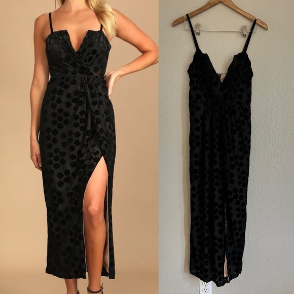 Lulus Dresses & Skirts - Limousine Lifestyle Black Burnout Velvet Floral Midi Dress